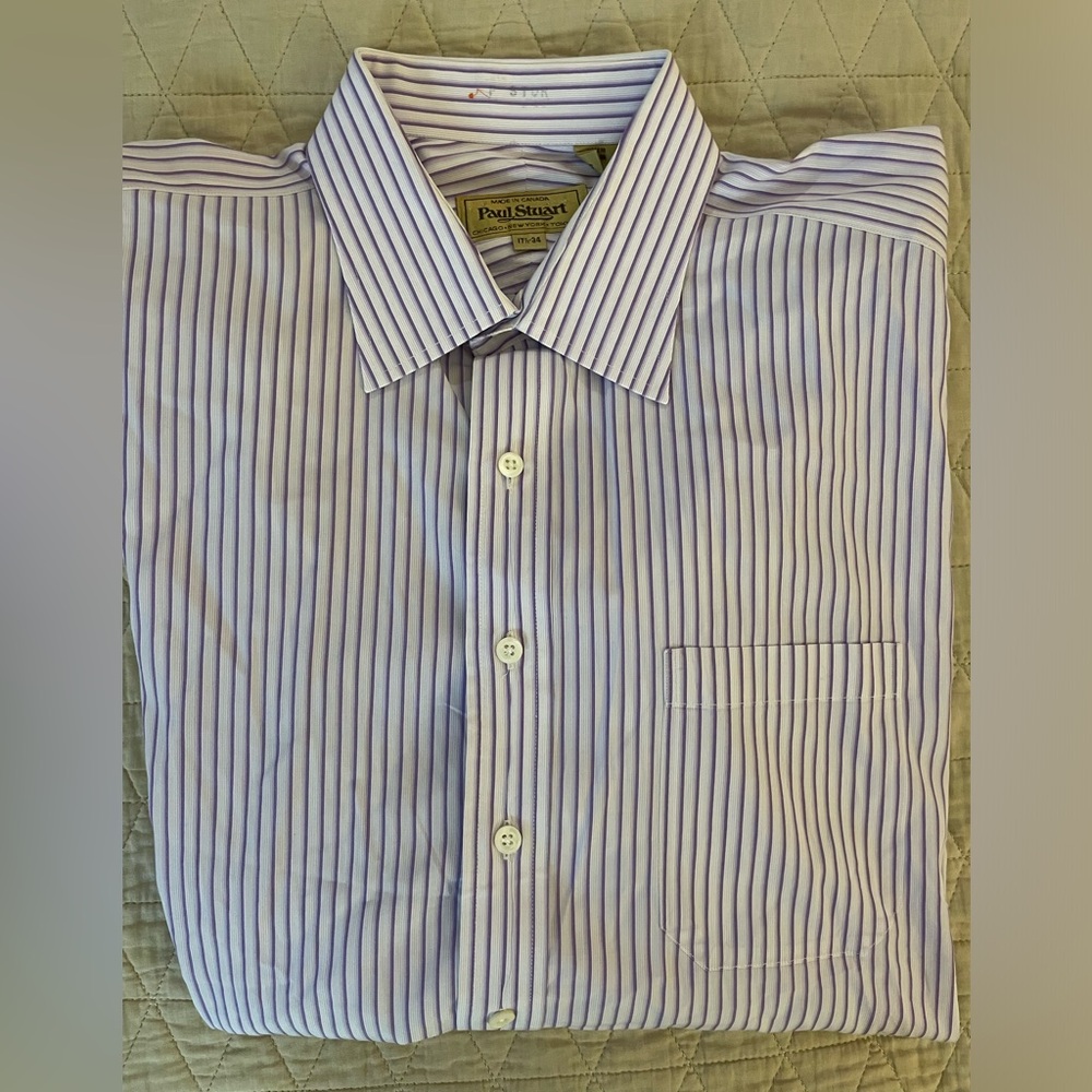 Paul Stuart Fine Shirting Stripe Point Collar Dress Shirt in Lavender 17‎ 1/2-34